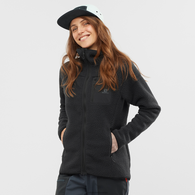 VZTX61651 Salomon temni denim-heather ženska srednjeslojna jakna s polno zadrgo obris toplega teddy temnega denim-heatherja